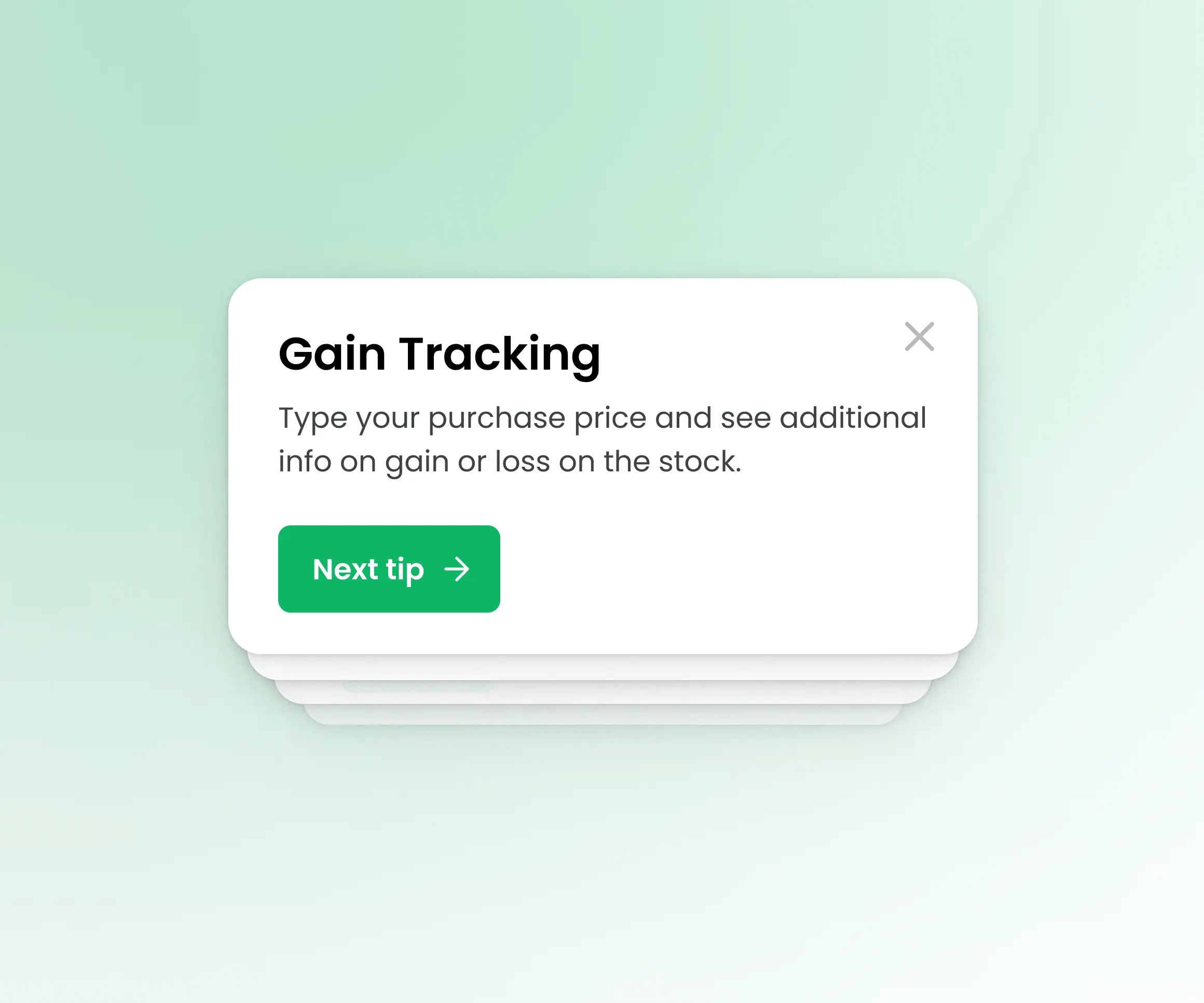 Tips in the onboarding flow from the TickrMeter website on faded green background