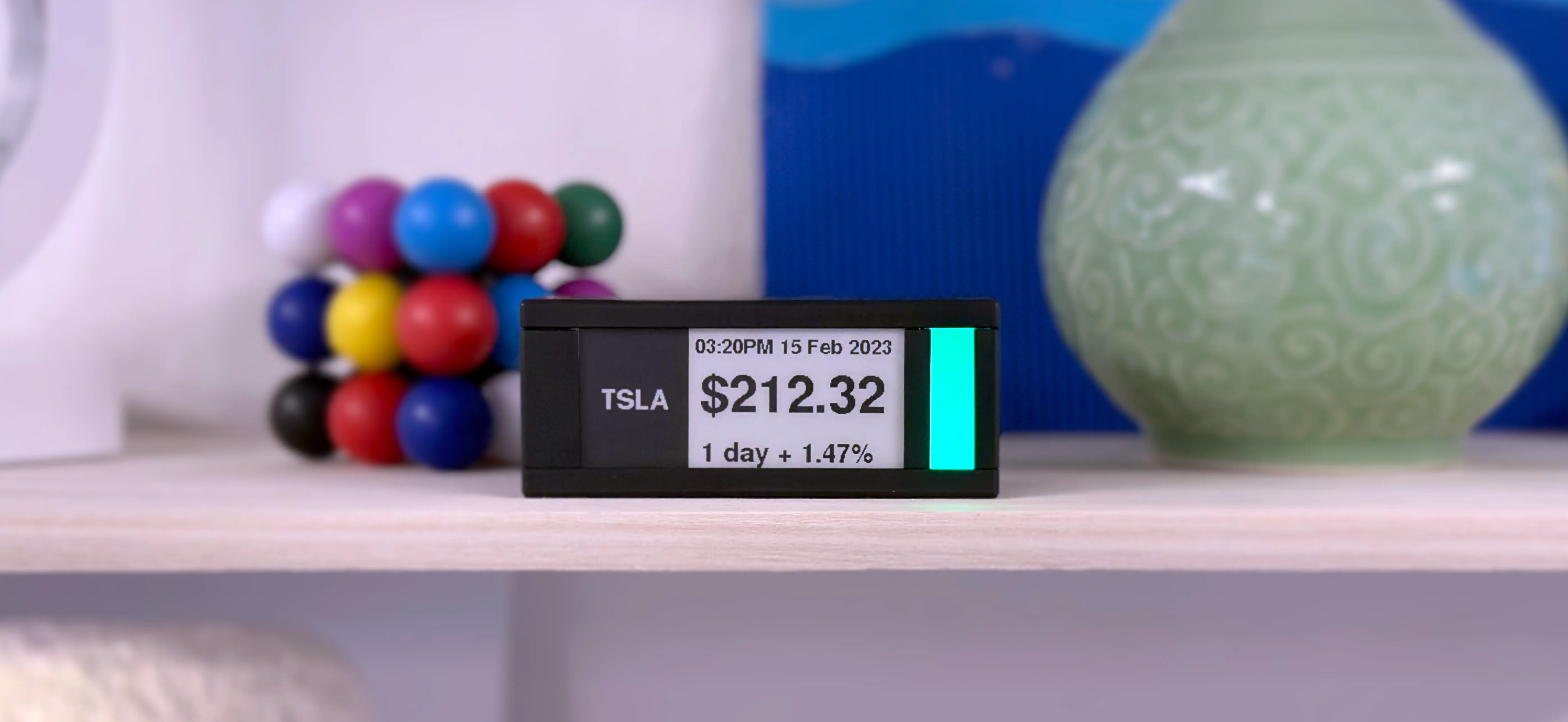 Stackable TickrMeter stock ticker sitting on a desk